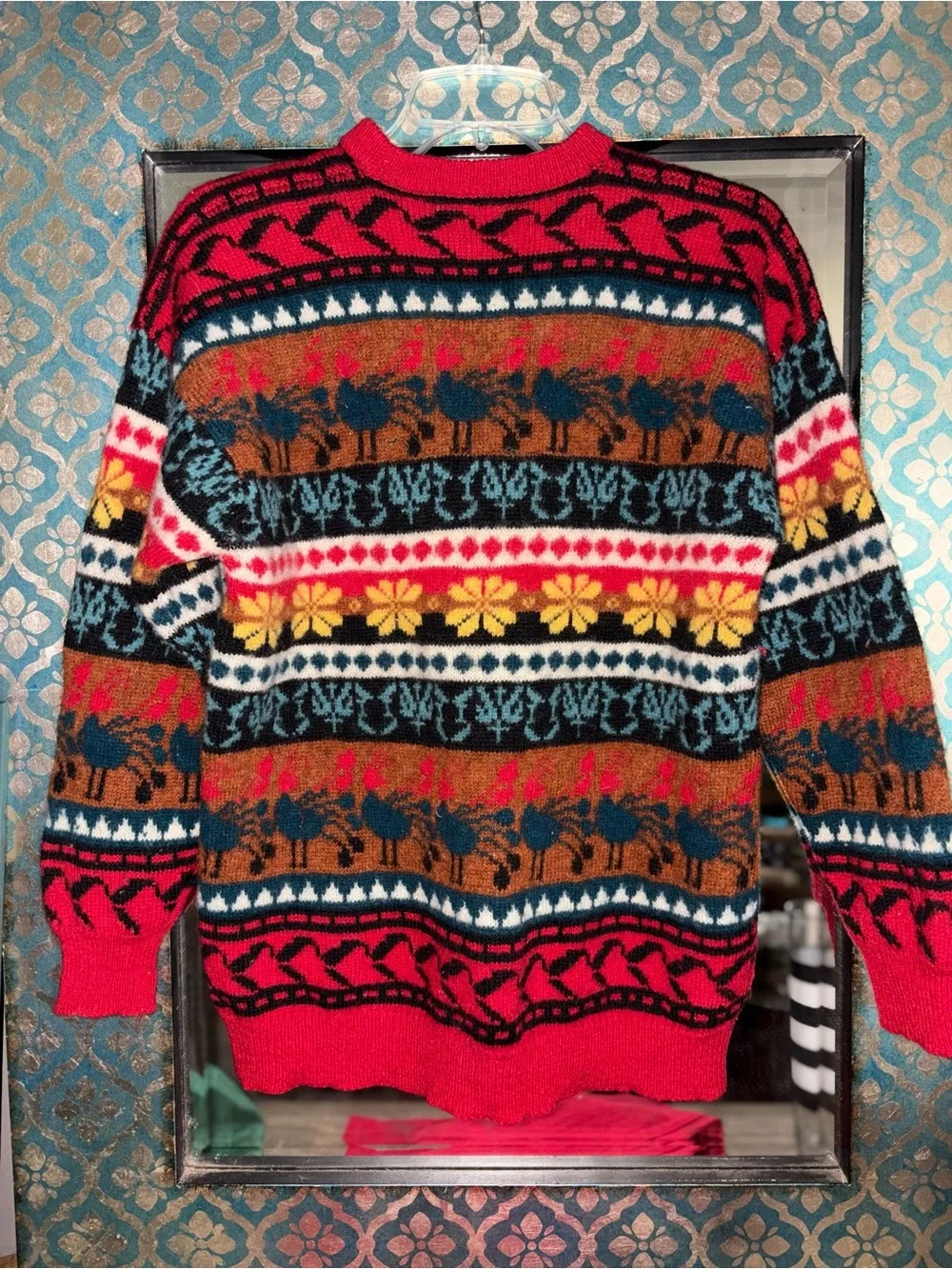 Vintage Turkey Fair Isle Sweater Red Lodge Cabin Grandma Knit Medium wool nwot!